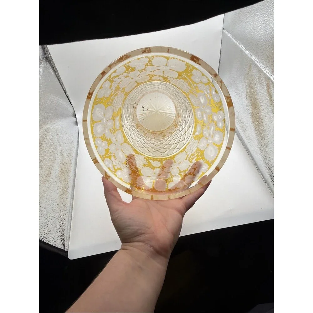 Vintage Bohemian Crystal Cut To Clear Vase Amber Circa 1900s Gorgeous Heavy Rare - Picture 5 of 6